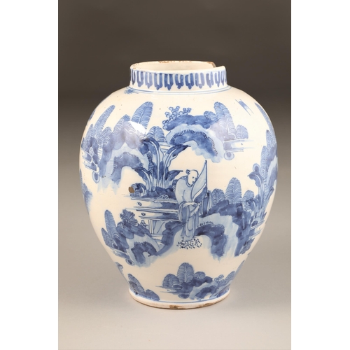 263 - Early Chinese blue and white porcelain vase, possible Kangxi period baluster form, decorated with a ... 