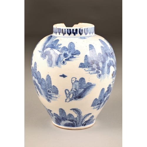 263 - Early Chinese blue and white porcelain vase, possible Kangxi period baluster form, decorated with a ... 