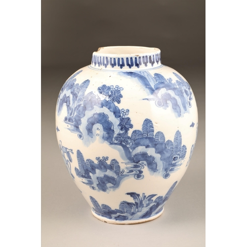 263 - Early Chinese blue and white porcelain vase, possible Kangxi period baluster form, decorated with a ... 