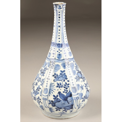 264 - Early Chinese Kraak Blue and white bottle vase, of moulded pear-shaped form, decorated with stylised... 