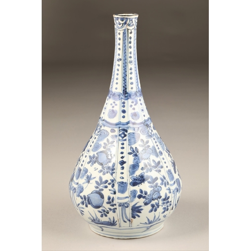 264 - Early Chinese Kraak Blue and white bottle vase, of moulded pear-shaped form, decorated with stylised... 