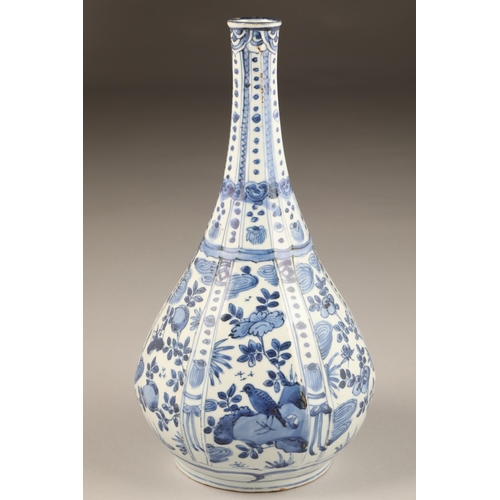 264 - Early Chinese Kraak Blue and white bottle vase, of moulded pear-shaped form, decorated with stylised... 