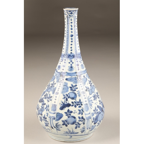 264 - Early Chinese Kraak Blue and white bottle vase, of moulded pear-shaped form, decorated with stylised... 