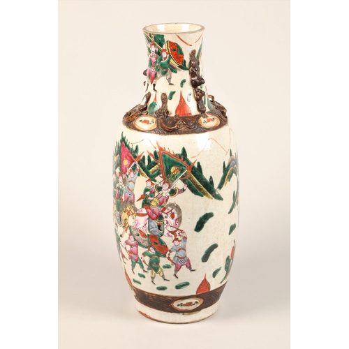 276 - Large Chinese crackle glaze vase, applied dragons and Buddha dogs to neck, vase decorated with fight... 