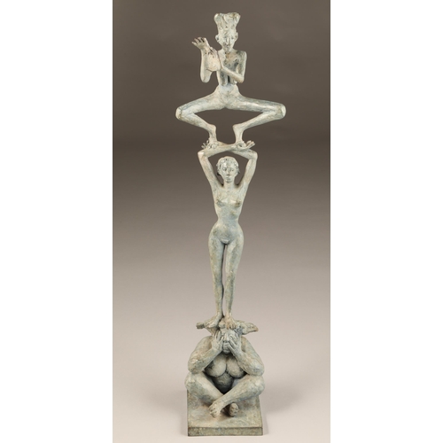 297 - Michael Duihan (Irish born 1956) ARR Bronze sculpture, signed, No 1/9, Triad, height 59cm