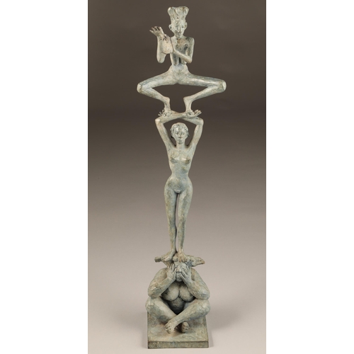 297 - Michael Duihan (Irish born 1956) ARR Bronze sculpture, signed, No 1/9, Triad, height 59cm