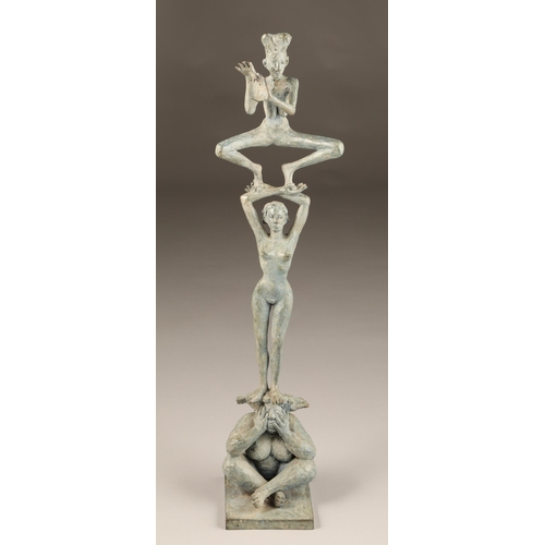 297 - Michael Duihan (Irish born 1956) ARR Bronze sculpture, signed, No 1/9, Triad, height 59cm