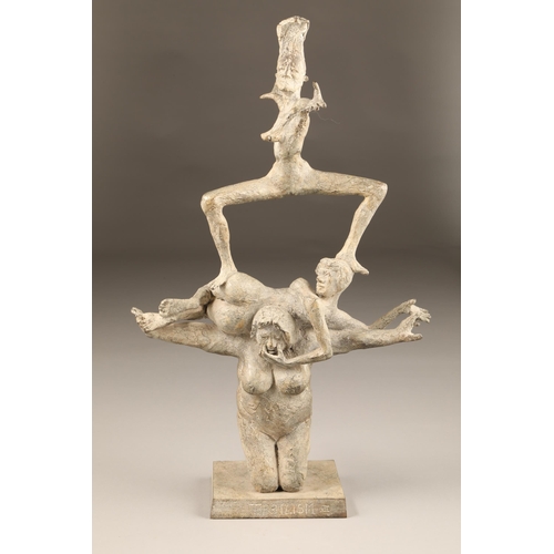 298 - Michael Duihan (Irish born 1956) ARR Bronze sculpture, signed, dated 96, Triolism III, height 46cm