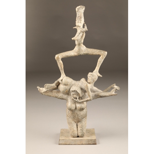 298 - Michael Duihan (Irish born 1956) ARR Bronze sculpture, signed, dated 96, Triolism III, height 46cm