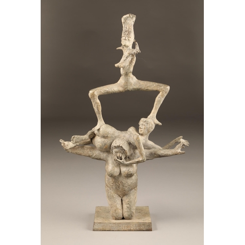 298 - Michael Duihan (Irish born 1956) ARR Bronze sculpture, signed, dated 96, Triolism III, height 46cm