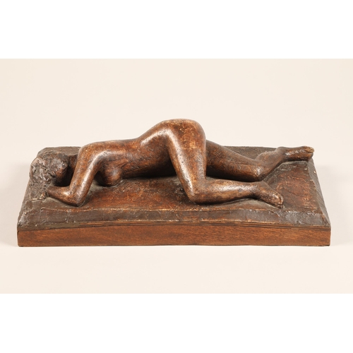 300 - David T Miller F.R.B.S. (Scottish 1931-2002) 'Reclining Figure' Plaster 23cm x 46cm S.S.A. Label ver... 