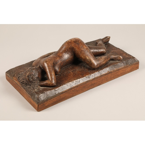 300 - David T Miller F.R.B.S. (Scottish 1931-2002) 'Reclining Figure' Plaster 23cm x 46cm S.S.A. Label ver... 