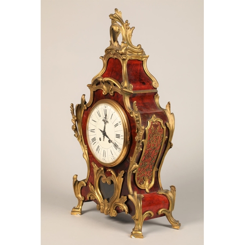 301 - 19th century French three piece tortoiseshell and ormolu mounted clock garniture, white enamel dial,... 