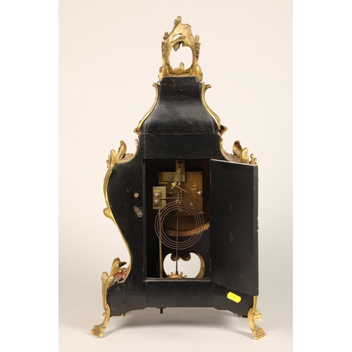 301 - 19th century French three piece tortoiseshell and ormolu mounted clock garniture, white enamel dial,... 