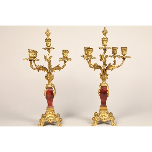 301 - 19th century French three piece tortoiseshell and ormolu mounted clock garniture, white enamel dial,... 