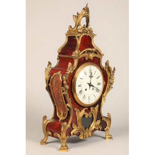 301 - 19th century French three piece tortoiseshell and ormolu mounted clock garniture, white enamel dial,... 