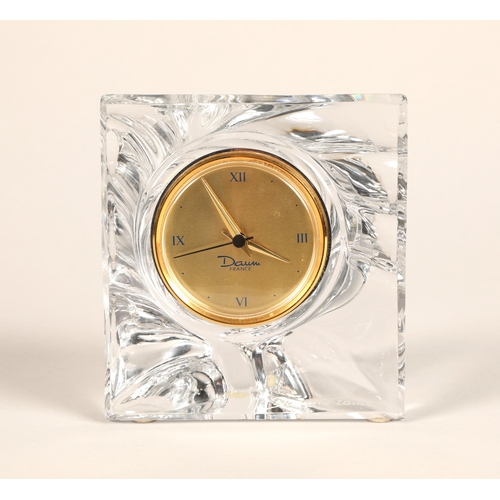 310 - Daum glass mantle clock, signed to base, length 13cm, height 14cm