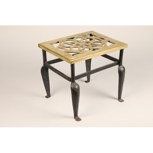 318 - Brass topped trivet stand, pierced rectangular brass top fixed to a wrought iron base, length 34cm, ... 