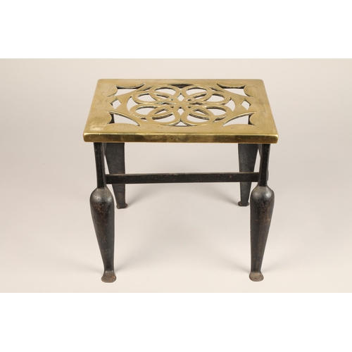 318 - Brass topped trivet stand, pierced rectangular brass top fixed to a wrought iron base, length 34cm, ... 