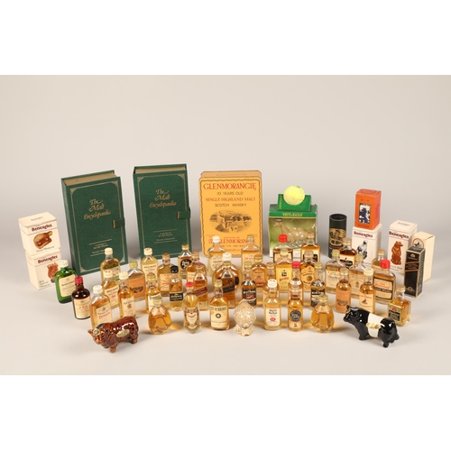 357 - Collection of eighty-nine whisky miniatures, two sets of The Malt encyclopaedia Beneagles ceramic mi... 