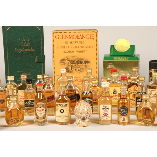 357 - Collection of eighty-nine whisky miniatures, two sets of The Malt encyclopaedia Beneagles ceramic mi... 