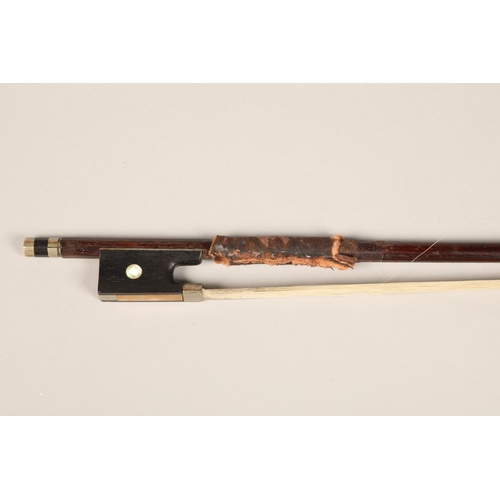 370 - Violin bow, round stick, nickel mounted, weight 59 grams