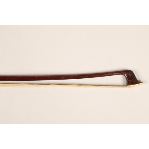 370 - Violin bow, round stick, nickel mounted, weight 59 grams