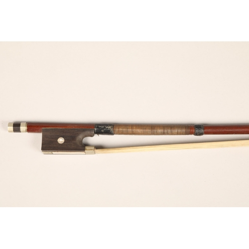 371 - Violin bow, round stick, nickel mounted bow, weight 58 grams