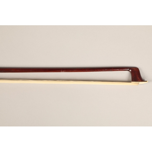 373 - Violin bow, round stick, red brown colour, 54 weight grams, pearl missing from button