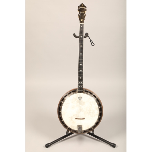 390 - Ludwig Kenmore Banjo, circa 1920, with 22 nickel frets, mother of pearl inlay on fret and headstock,... 