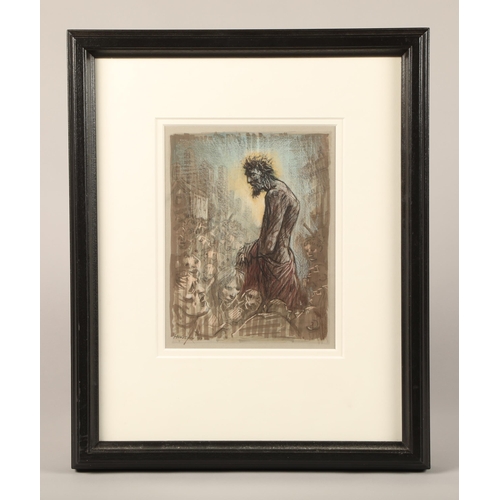 419 - Peter Howson OBE (Scottish born 1958) ARR Framed mixed media 'Christ' 29cm x 22cm