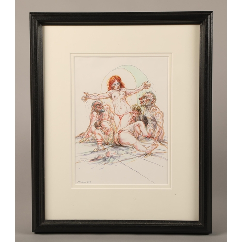 422 - Peter Howson OBE (Scottish born 1958) ARR Framed mixed media, 'Strip Club' signed lower left, dated ... 