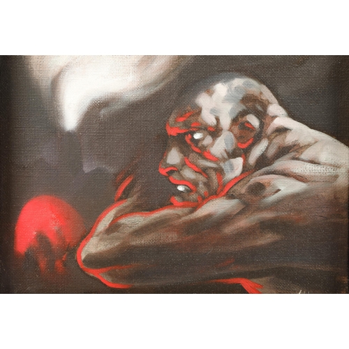 428 - Peter Howson OBE (Scottish born 1958) ARR Framed oil on canvas 'Age of Industry' 19.5cm x 26cm label... 