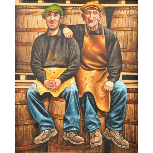 453 - Graham McKean (Scottish born 1962) ARR Framed oil on canvas, signed 'The Whisky Coopers' 60cm x 50cm... 