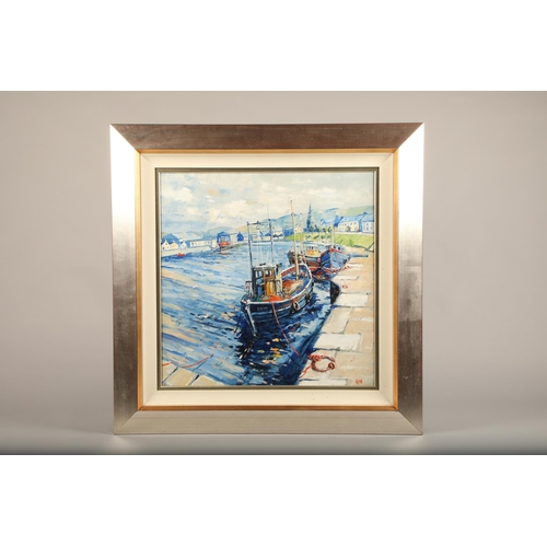 464 - Erni Upton FRSA (Scottish Born 1936) ARR Framed oil on canvas, Signed 'Girvan Harbour' Label verso 6... 