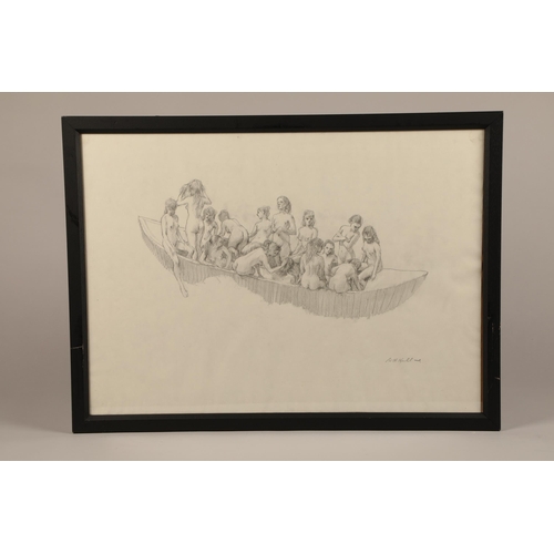 486 - Harry Holland (British born 1941) ARR Framed pencil drawing, signed 'Boat Red 2014' 50cm x 70cm... 
