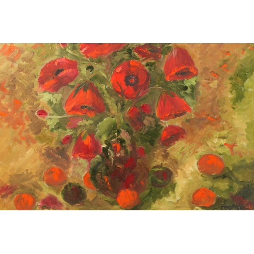 492 - Bill Costley ARR Framed oil on canvas 'Still Life' 58cm x 80cm