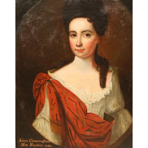 538 - Scottish school, early 18th century Portrait of Anne Cunningham, Mrs. Hunter, 1730, bust-length in a... 