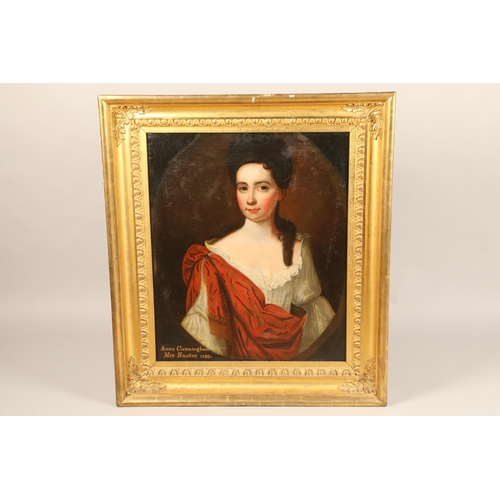 538 - Scottish school, early 18th century Portrait of Anne Cunningham, Mrs. Hunter, 1730, bust-length in a... 