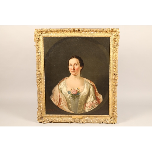 539 - Sir George Chalmers Portrait of Mrs. John Blair, bust-length in a white dress and a pink shawl with ... 