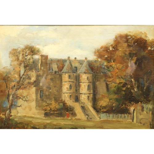 545 - John McNicol (Scottish 1862-1940) Gilt framed oil on board, signed 'Rowallan Castle' 17cm x 25cm... 