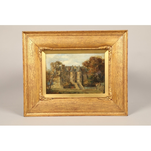 545 - John McNicol (Scottish 1862-1940) Gilt framed oil on board, signed 'Rowallan Castle' 17cm x 25cm... 