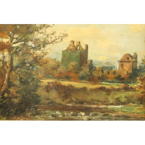 546 - John McNicol (Scottish 1862-1940) Gilt framed oil on board, signed 'Dean Castle, Kilmarnock'17cm x 2... 