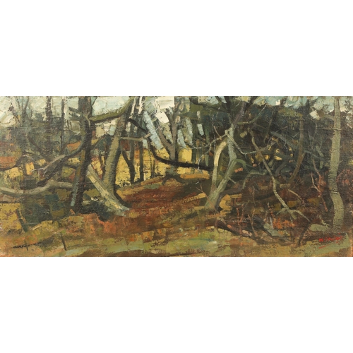 573 - William Sinclair (Scottish 1930 - 1997) Framed oil on canvas 'Woodland, Gryffe, Renfrewshire' 40cm x... 