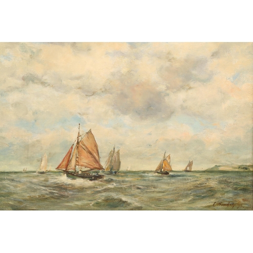 578 - E. Boudin Gilt framed oil on canvas, bears signature and date 'Bateaux De Peche' 30.6cm x 40.6cm... 