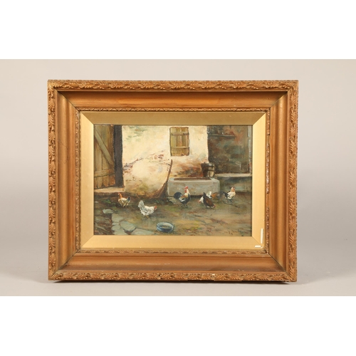 579 - W. Noble (early 20th Century) Gilt framed oil on panel, signed 'Feeding Time'23cm x 33cm