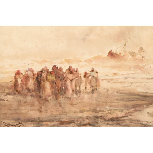 584 - Frank Wasley (British 1884-1934) Framed watercolour, signed 'Gathering Crowd Watching a Stormy Sea' ... 