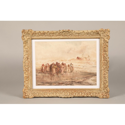 584 - Frank Wasley (British 1884-1934) Framed watercolour, signed 'Gathering Crowd Watching a Stormy Sea' ... 