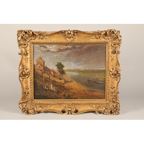 595 - In the style of John Constable RA (British 1776 - 1837) Gilt framed oil on canvas 'View of Yarmouth'... 