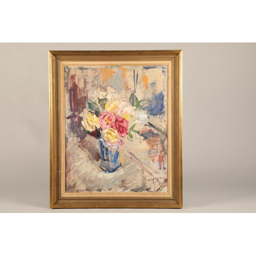 601 - Joseph Oppenheimer R.P. (1876-1966) Framed oil on canvas - signed and dated 1960 'Red and Yellow Peo... 